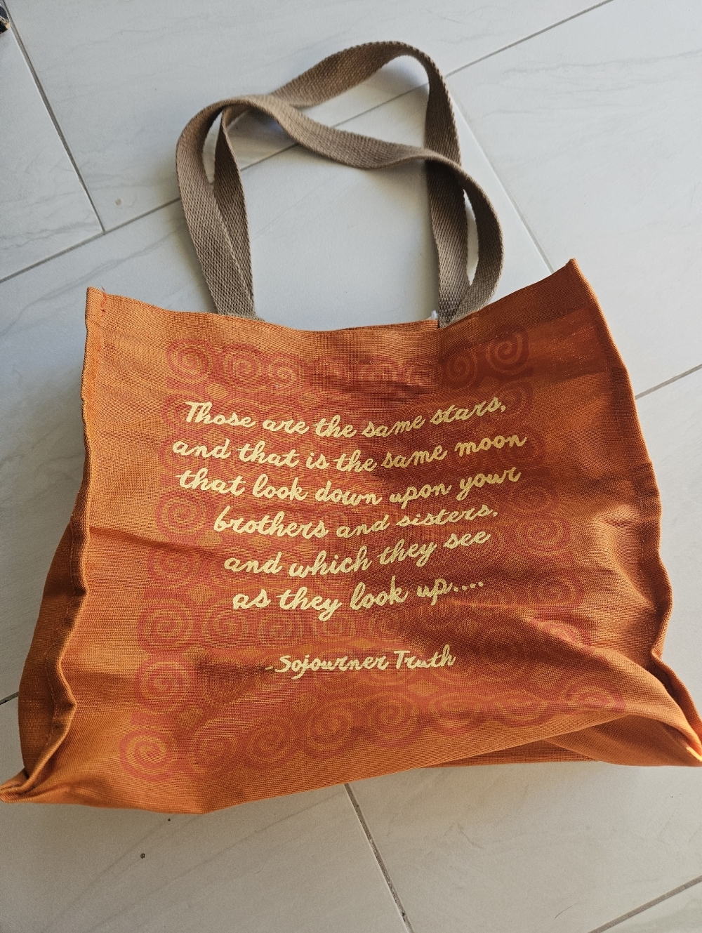 Sojourner Truth Orange Canvas Tote Bag with Brown Straps